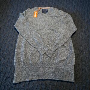 Superdry Men's Size Medium Grey Marled Cotton Blend V-Neck Sweater Cashmere